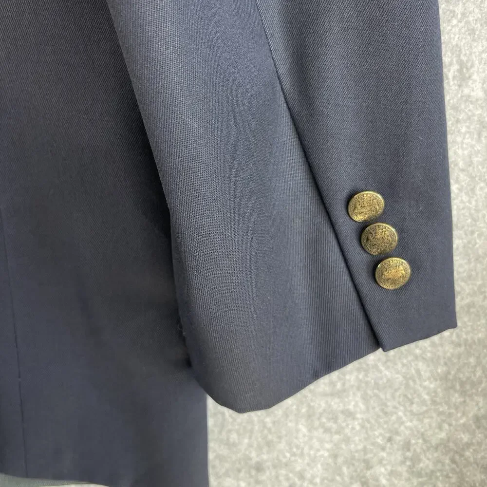 Oscar De La‎ Renta Blazer Jacket Mens 42L Blue Wool Double Breasted Gold Button